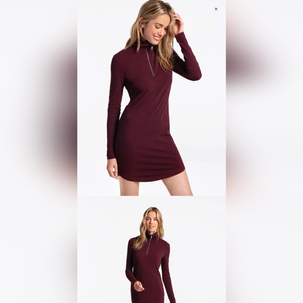 Lole olive green 1/4 zip ribbed dress